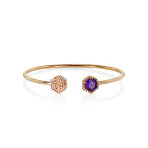 Hexagon Amethyst Open Cuff Bracelet
