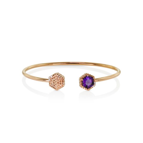 Hexagon Amethyst Open Cuff Bracelet
