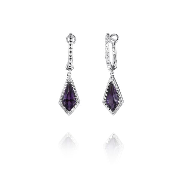 Amethyst & Diamond Drop Earrings - Image 2