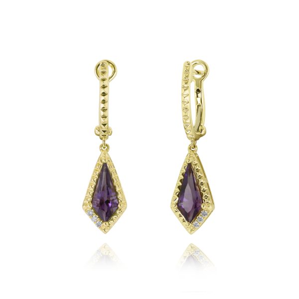 Amethyst & Diamond Drop Earrings - Image 3