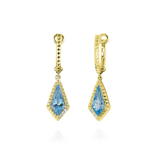 Swiss Blue Topaz & Diamond Drop Earrings - Image 2