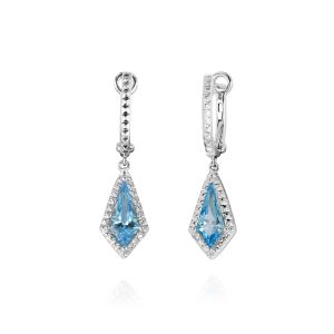 Swiss Blue Topaz & Diamond Drop Earrings