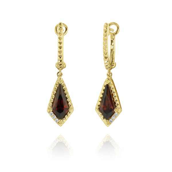 Red Garnet & Diamond Drop Earrings - Image 2
