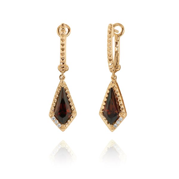 Red Garnet & Diamond Drop Earrings - Image 3