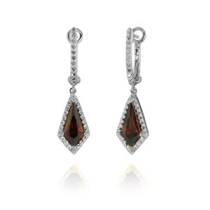 Red Garnet & Diamond Drop Earrings