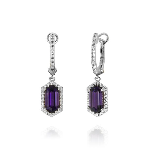 Hexagon Amethyst Drop Earrings - Image 2