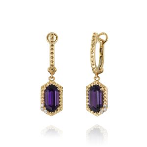 Hexagon Amethyst Drop Earrings