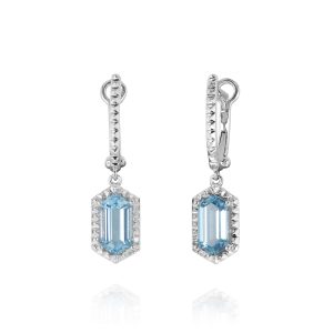 Hexagon Blue Topaz Drop Earrings