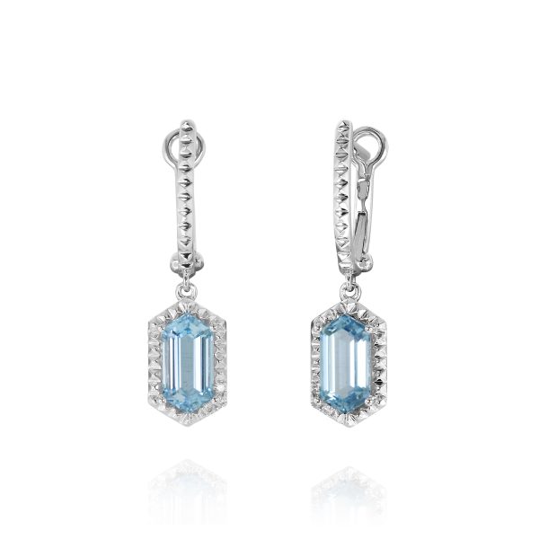 Hexagon Blue Topaz Drop Earrings