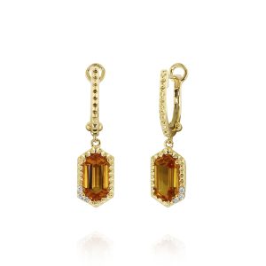 Hexagon Citrine Drop Earrings