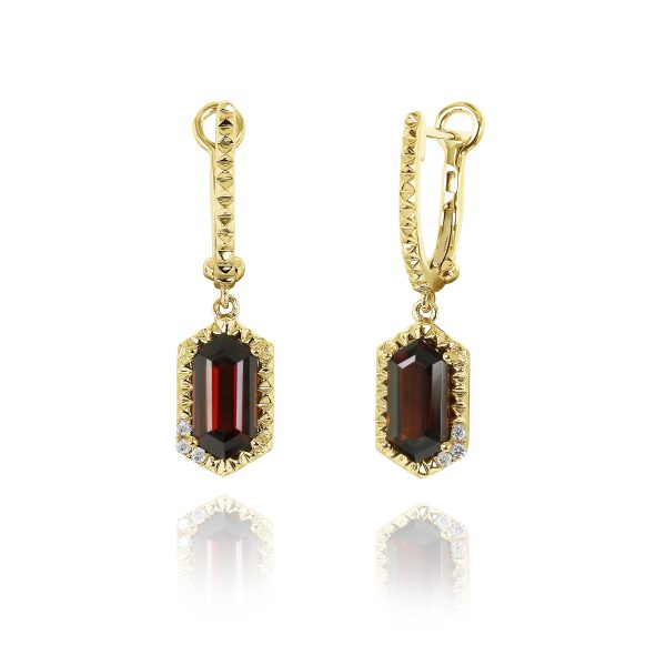 Hexagon Red Garnet Drop Earrings - Image 2