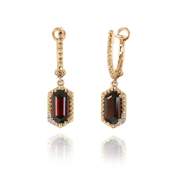 Hexagon Red Garnet Drop Earrings - Image 3