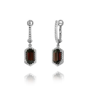 Hexagon Red Garnet Drop Earrings