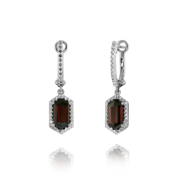 Hexagon Red Garnet Drop Earrings