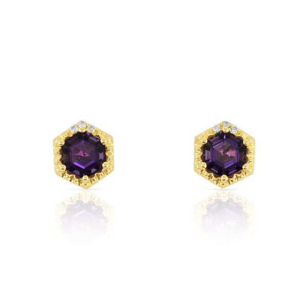 Hexagon Amethyst Stud Earrings - Image 3