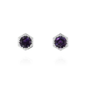 Hexagon Amethyst Stud Earrings
