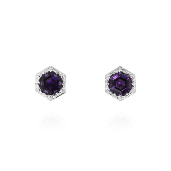 Hexagon Amethyst Stud Earrings