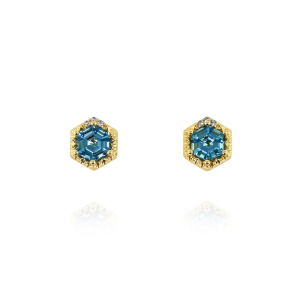 Hexagon Blue Topaz Stud Earrings - Image 2