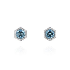 Hexagon Blue Topaz Stud Earrings
