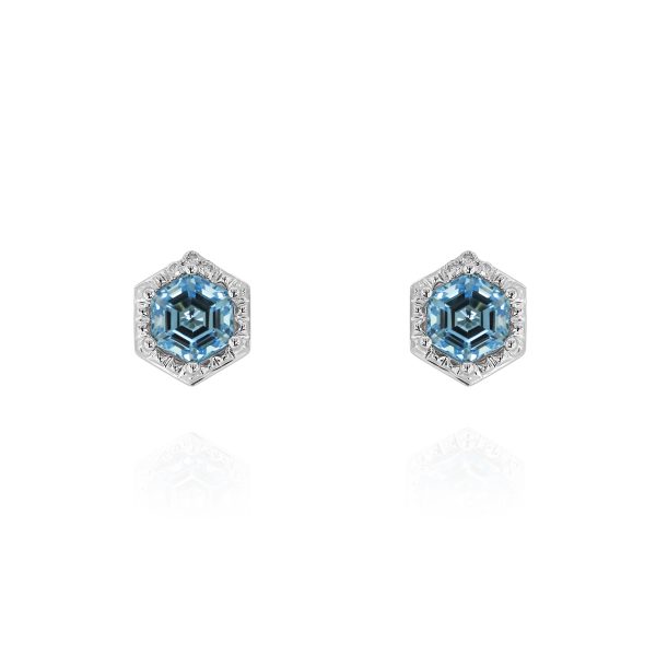 Hexagon Blue Topaz Stud Earrings