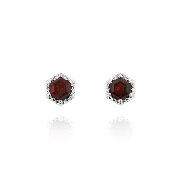 Hexagon Red Garnet Stud Earrings - Image 2