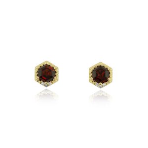 Hexagon Red Garnet Stud Earrings