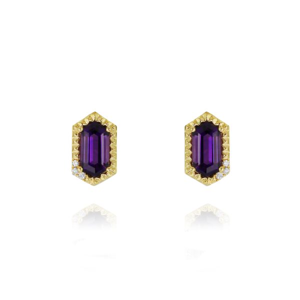 Hexagon Amethyst Studs