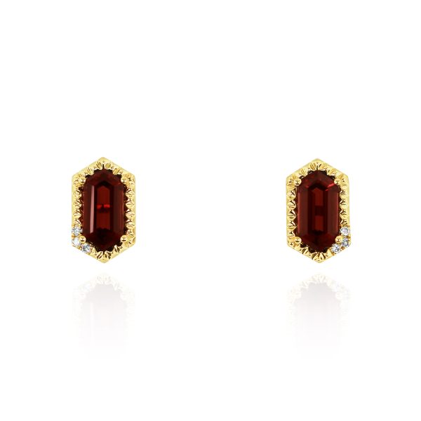 Hexagon Red Garnet Studs