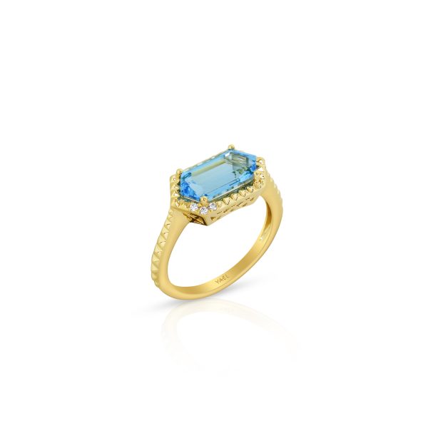 Long Hex Swiss Blue Topaz Ring - Image 2