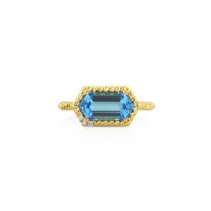 Long Hex Swiss Blue Topaz Ring
