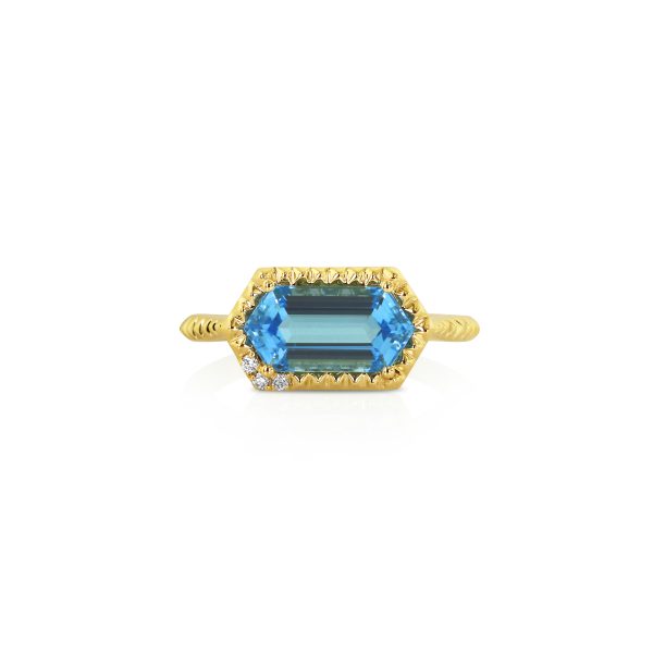 Long Hex Swiss Blue Topaz Ring