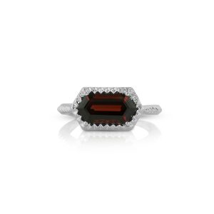 Long Hex Red Garnet Ring
