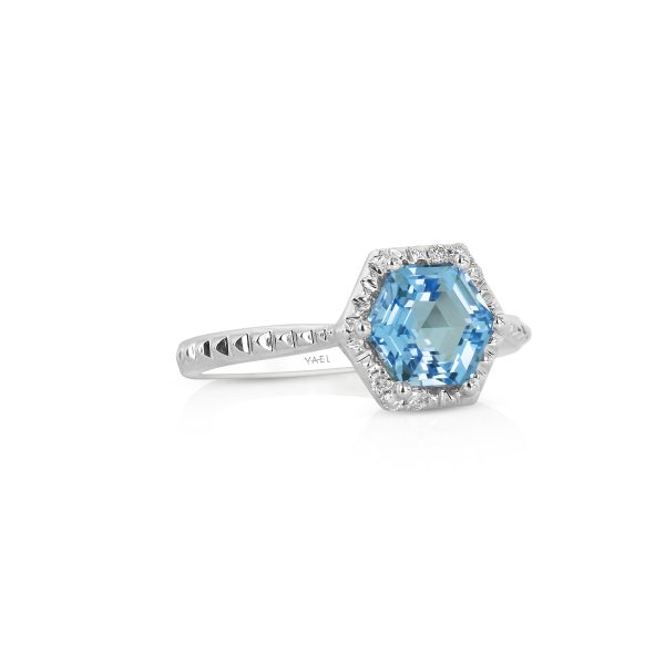 Hexagon Swiss Blue Topaz Ring - Image 2