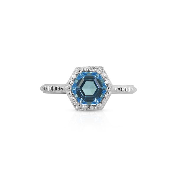 Hexagon Swiss Blue Topaz Ring - Image 3