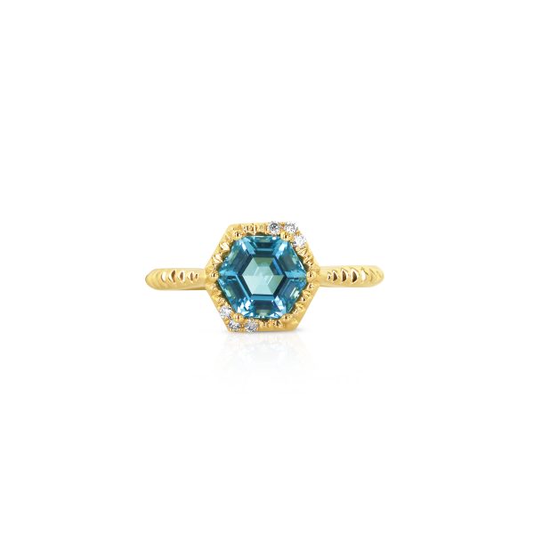 Hexagon Swiss Blue Topaz Ring - Image 4