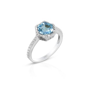 Hexagon Swiss Blue Topaz Ring