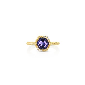 Hexagon Tanzanite Ring in Yellow Gold