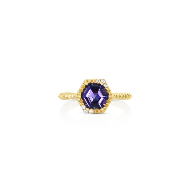 Hexagon Tanzanite Ring in Yellow Gold