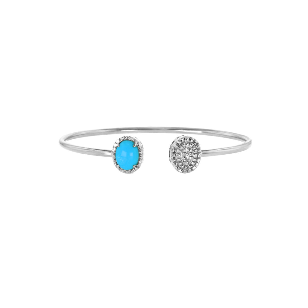 Oval Turquoise & Diamond Open Bangle in White Gold