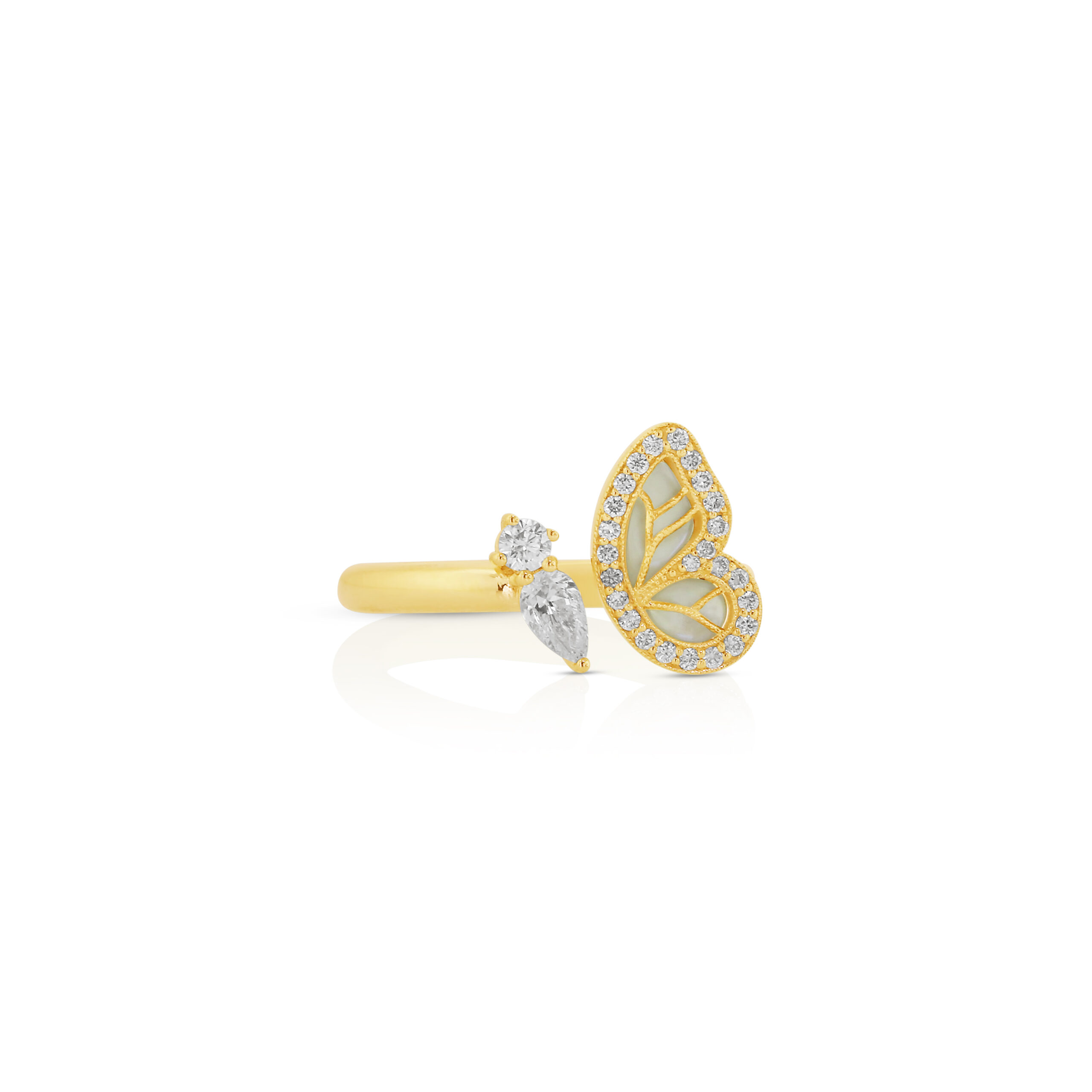 Butterfly Mother of Pearl and Diamond Ring - Image 2