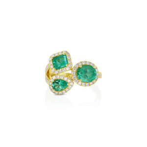Multi-Shape Emerald and Diamond Halo Ring