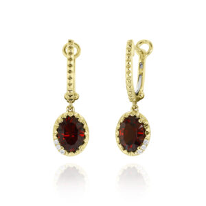 Oval Red Garnet Drop Earrings